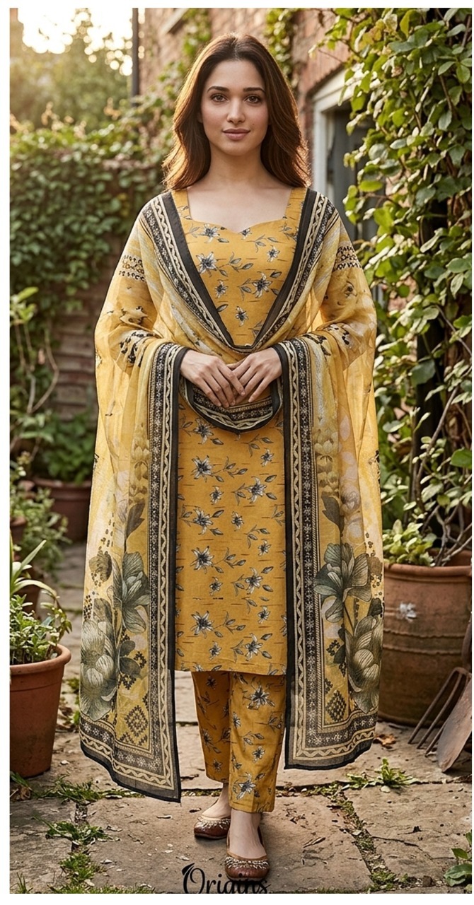 KGS Gul Bahar Lawn 3-Piece Suit - Borsha Digital Print - Gold