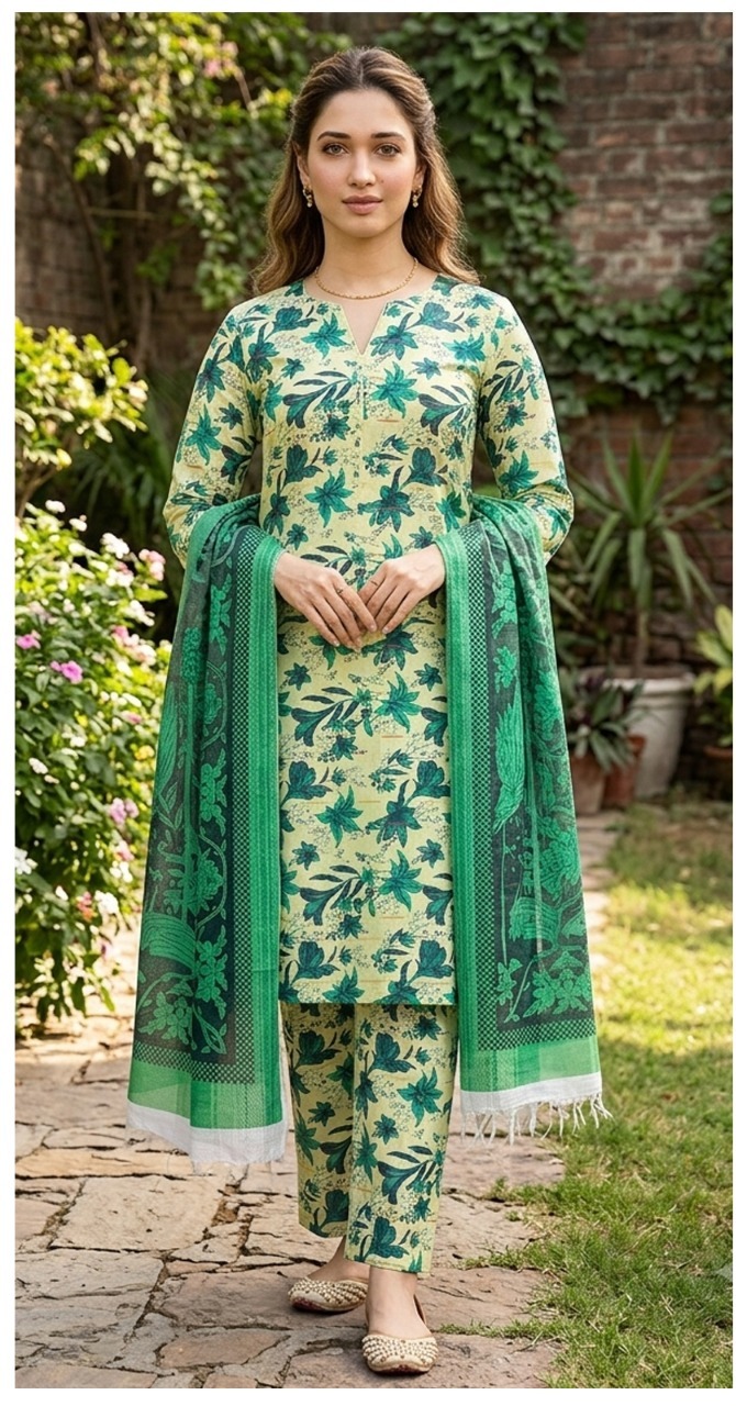 KGS Gul Bahar Lawn 3-Piece Suit - Borsha Digital Print - ForestGreen
