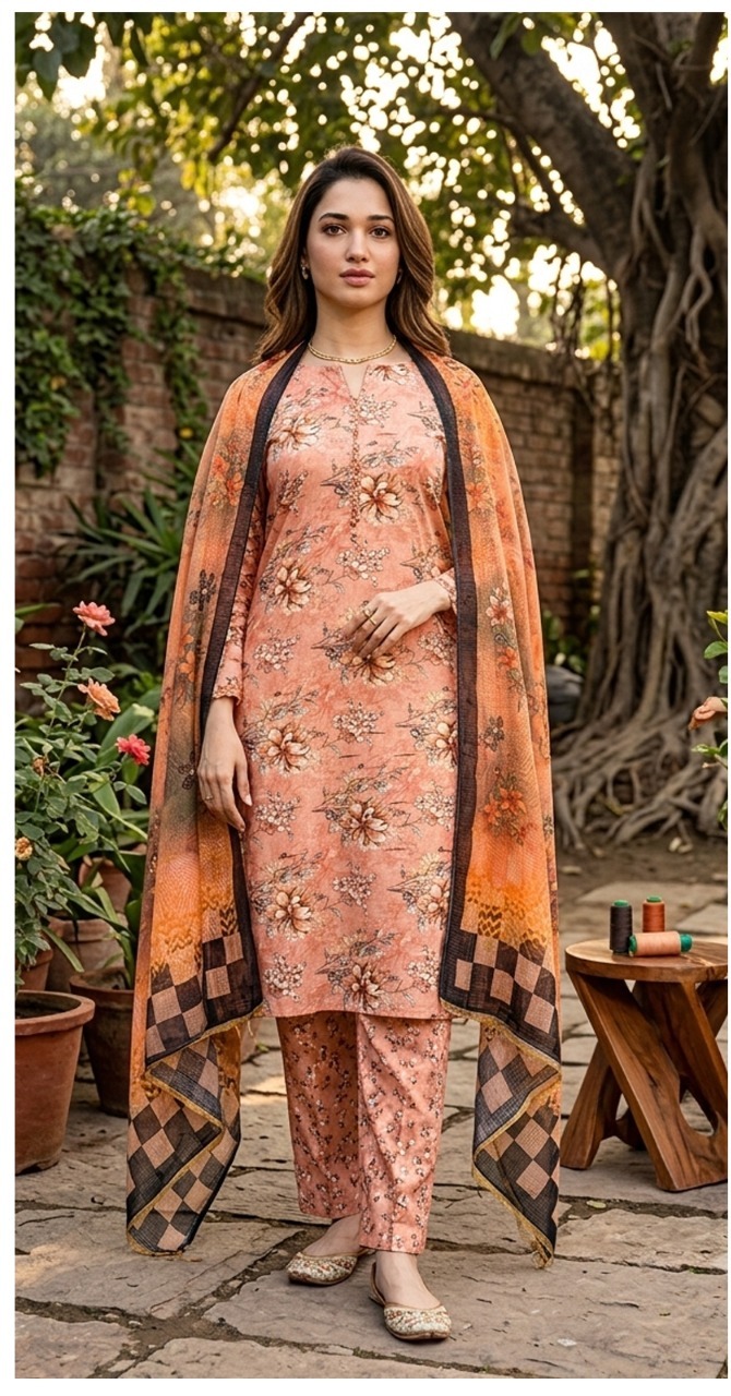 KGS Gul Bahar Lawn 3-Piece Suit - Borsha Digital Print - Coral