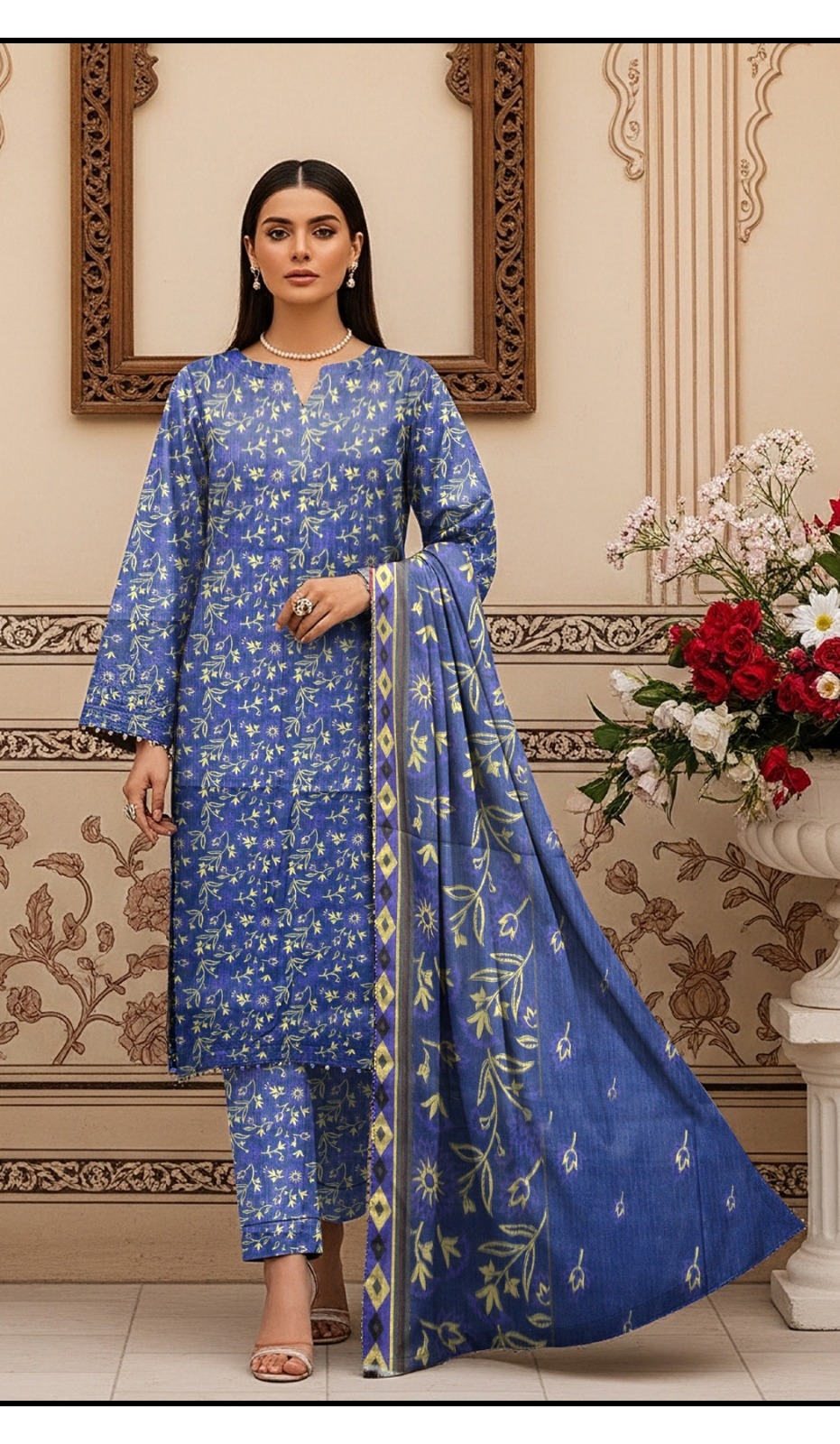 Bin Saeed Bakht Bhari Dora - Digital Printed 3-Piece Suit - RoyalBlue